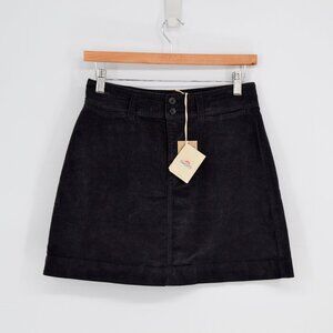 NEW Faherty Corduroy Mini Skirt Black Organic Cotton Stretch A-Line Women's 2